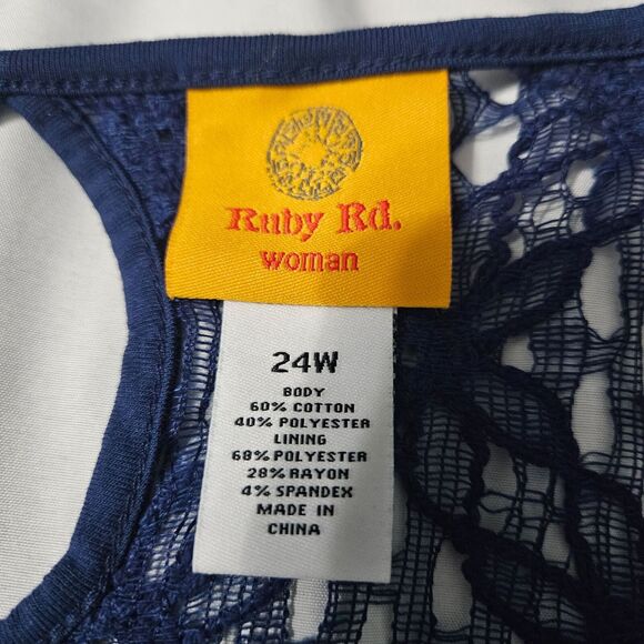 Ruby Rd Blue Size 24W Cotton Blend Crotchet Pullover Stretch Knit Pullover - Picture 5 of 12